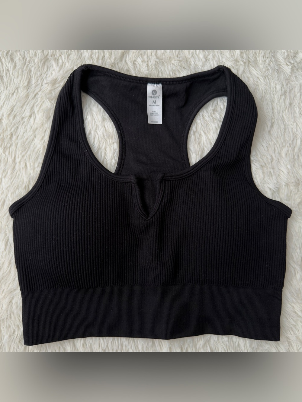 Velocity Black Ribbed Racerback Sports Bralette - Picture 1 of 3